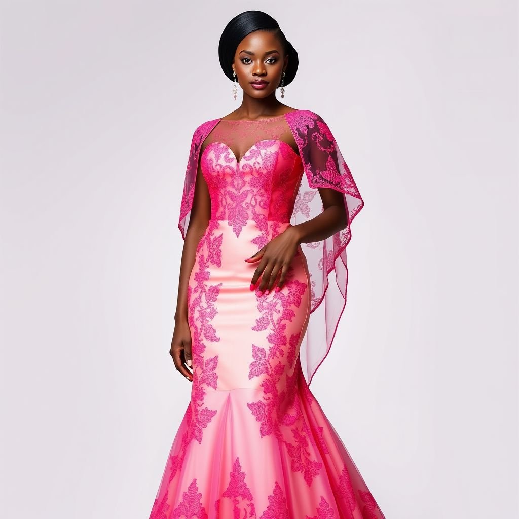 I want to create an aso ebi tube dress with a modest neckline
Design a captivating aso ebi tube dress with a modest sweetheart neckline, adorned with intricate lace overlays in vibrant jewel tones. The silhouette gently hugs the body, cascading into a flowing, floor-length skirt. Accentuate with hand-embroidered floral appliqués and a detachable, sheer cape that adds elegance to formal celebrations.