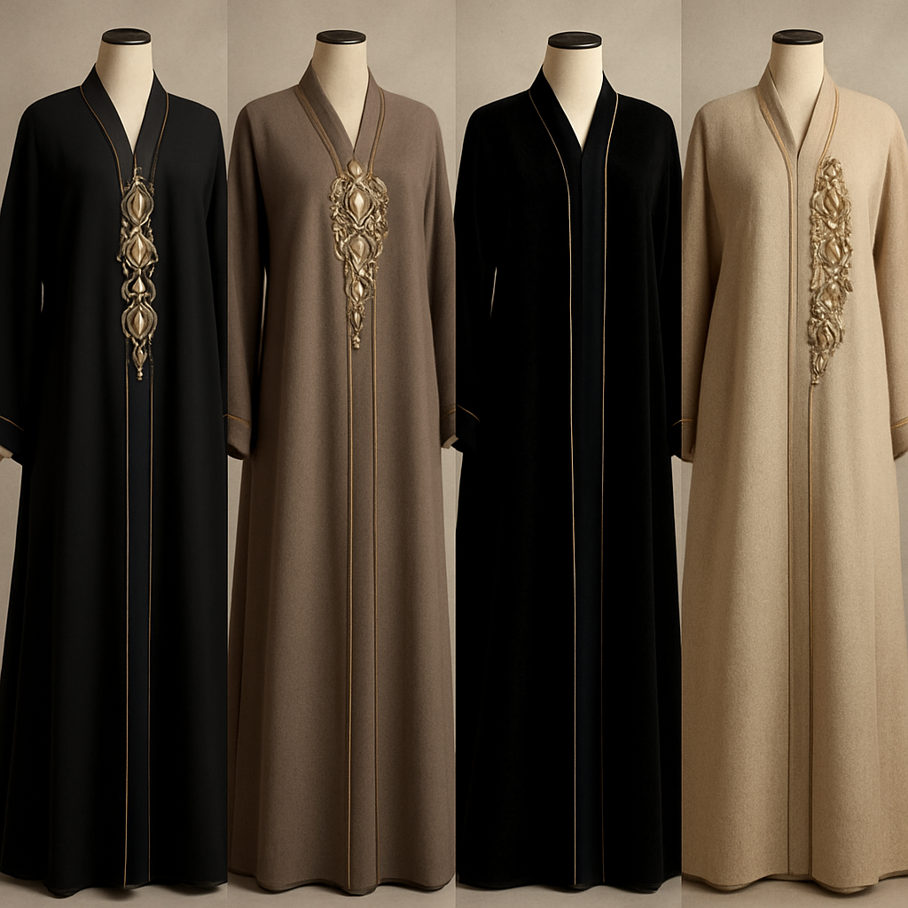 Create me modest abaya that's first in the world, using unique stone design, classy and sophisticated. Keep me 4 designs. Make them rich by adding unique chic stone high end designs and . Showcasing different styles and fabric.
Create me modest abaya that's first in the world, using unique stone design, classy and sophisticated. Keep me 4 designs. Make them rich by adding unique chic stone high end designs and . Showcasing different styles and fabric.