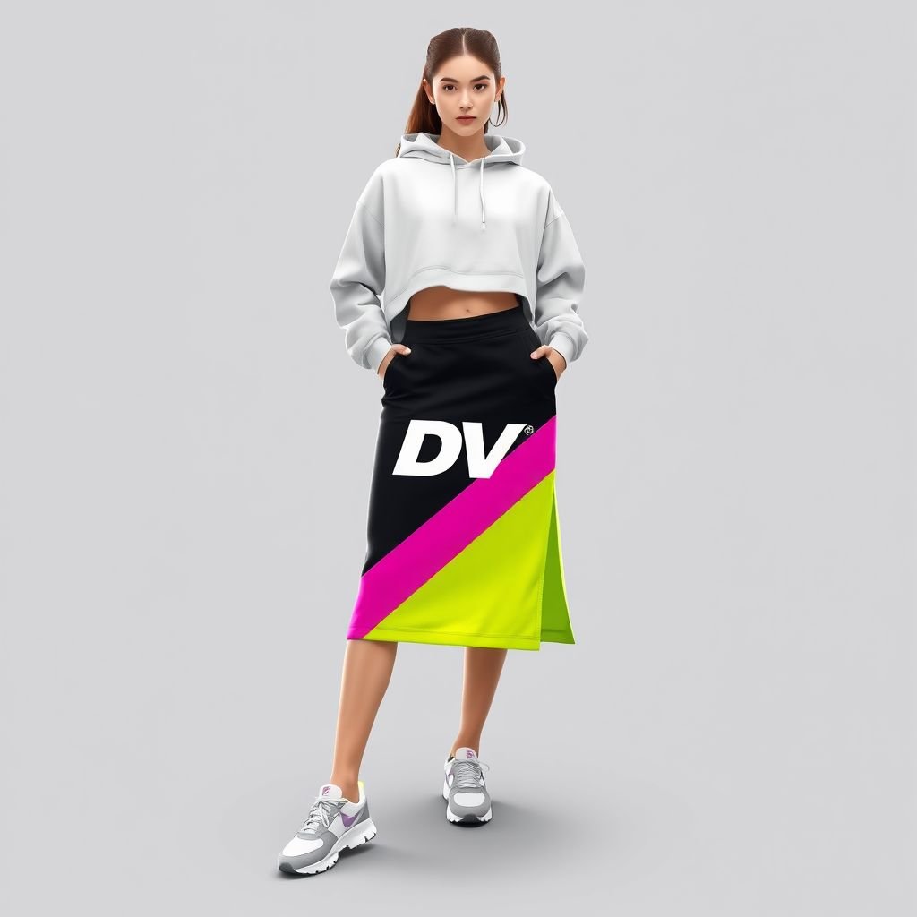 Midi skirt that has DV on it
Design a chic athleisure midi skirt featuring a bold "DV" logo, crafted from breathable, moisture-wicking fabric for ultimate comfort. Incorporate playful side slits and vibrant color blocks to enhance mobility. Pair with a stylish cropped hoodie and sleek sneakers for a modern, trend-setting look perfect for both workouts and casual outings.