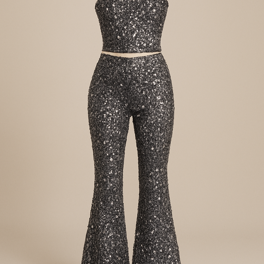 Can you create dark silver sequin tight flare trousers with matching strapless sequin corset top that comes to the belly button
Im looking for different sequins ones that look hand sewn as if the trousers are knitted
Can you create dark silver sequin tight flare trousers with matching strapless sequin corset top that comes to the belly button
Im looking for different sequins ones that look hand sewn as if the trousers are knitted