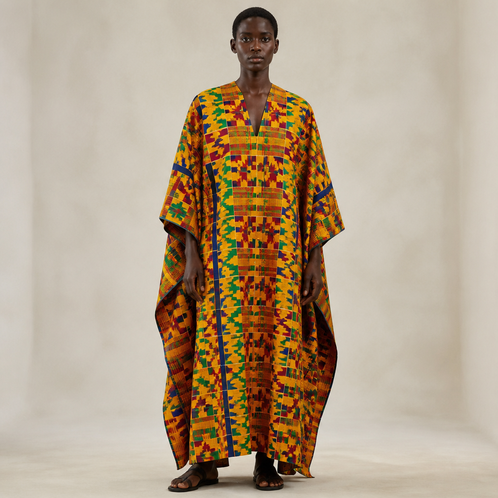 A Unisex Dress design, suitable for Summer. Consider Ghanaian fashion — kente cloth, African prints, bold patterns, ceremonial grandeur. Present it as professional fashion catalogue photography: the garment is the subject, shown full-length with editorial styling, neutral posing and tasteful, non-suggestive framing.
photorealistic fashion design, A Unisex Dress design, suitable for Summer. Consider Ghanaian fashion — kente cloth, African prints, bold patterns, ceremonial grandeur. Present it as professional fashion catalogue photography: the garment is the subject, shown full-length with editorial styling, neutral posing and tasteful, non-suggestive framing., just the design no text
