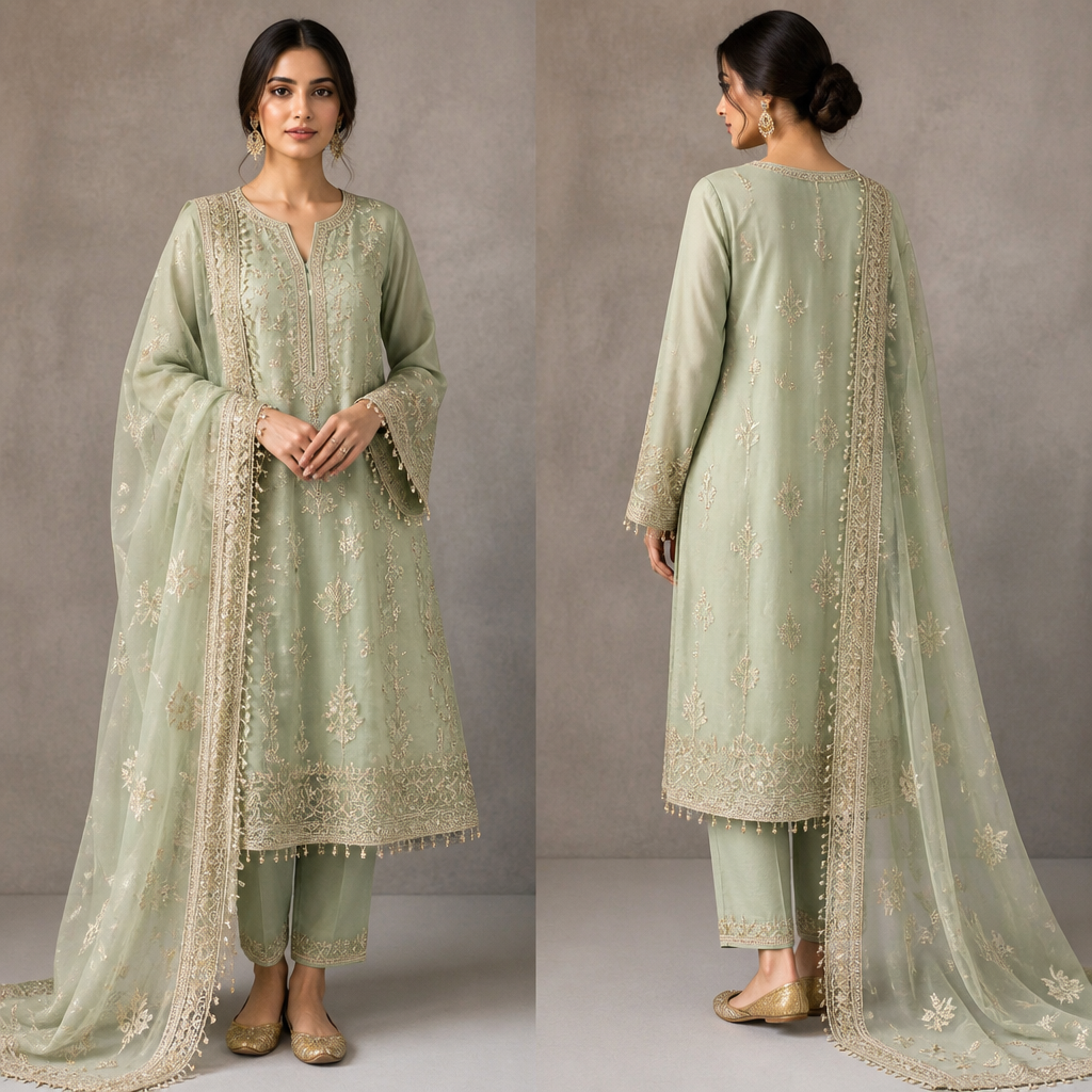 A Female fashion design, in Elegant style. Pakistan fashion aesthetics.
photorealistic fashion design, A Female fashion design, in Elegant style. Pakistan fashion aesthetics., elegant style, just the design no text, show front and back