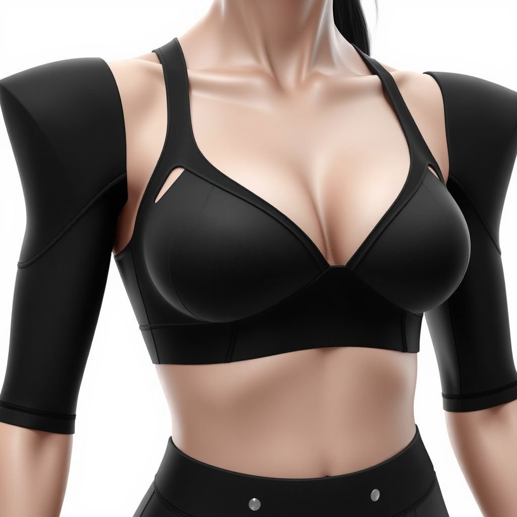 Sport minimal top bra
Design a sleek sport minimal bra featuring a seamless, high-tech fabric that wicks moisture, with geometric cutouts for breathability. It boasts a monochrome palette accented by subtle metallic threads, enhancing a futuristic aesthetic. Pair it with high-waisted, cropped performance leggings, creating a chic yet functional look—perfect for athletes and trendsetters alike.