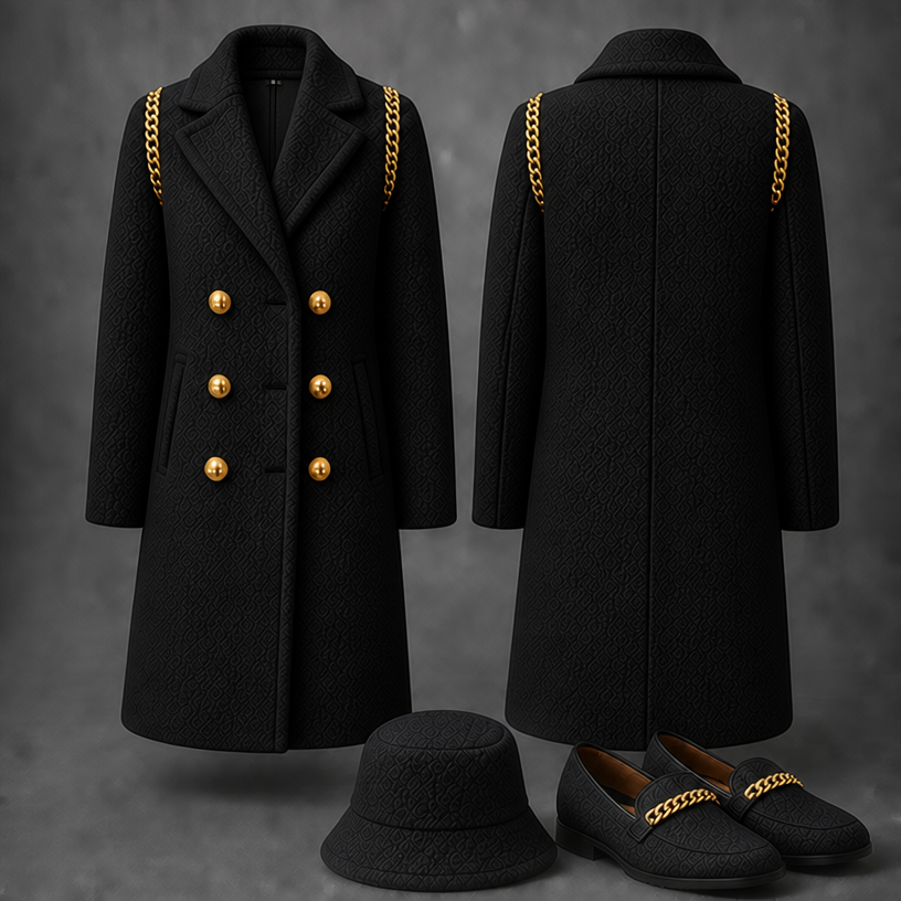 Make it black
edit the attached fashion design with these instructions: Make it black. keep it photorealistic, just the design no text