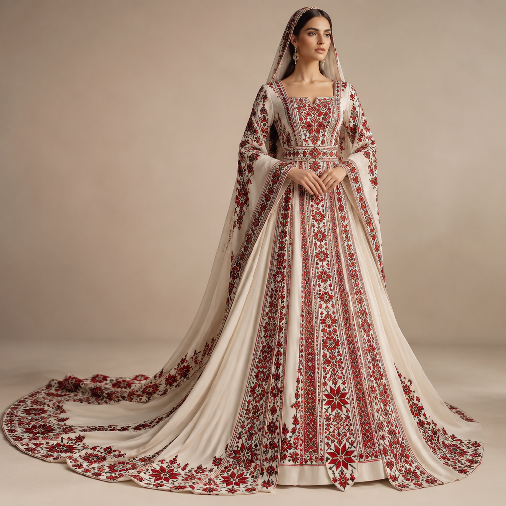 اسمع بدي فستان زفاف فلسطين. Israel fashion aesthetics. Present it as professional fashion catalogue photography: the garment is the subject, shown full-length with editorial styling, neutral posing and tasteful, non-suggestive framing.
photorealistic fashion design, اسمع بدي فستان زفاف فلسطين. Israel fashion aesthetics. Present it as professional fashion catalogue photography: the garment is the subject, shown full-length with editorial styling, neutral posing and tasteful, non-suggestive framing., just the design no text