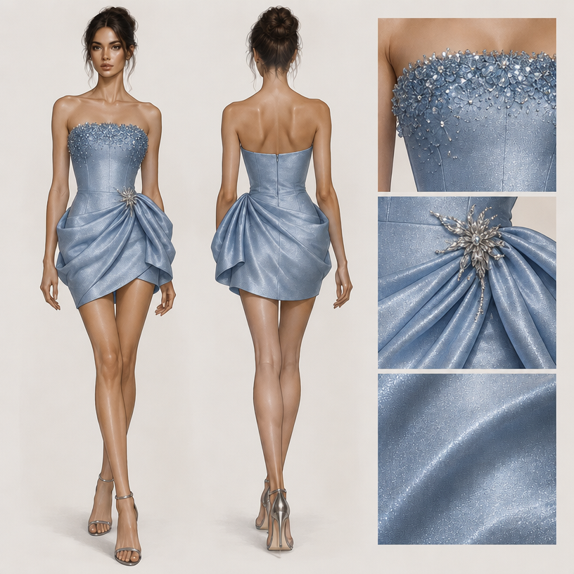 Amei, mas queria glitter no lugar das flores
edit the attached fashion design with these instructions: Amei, mas queria glitter no lugar das flores. keep it photorealistic, just the design no text