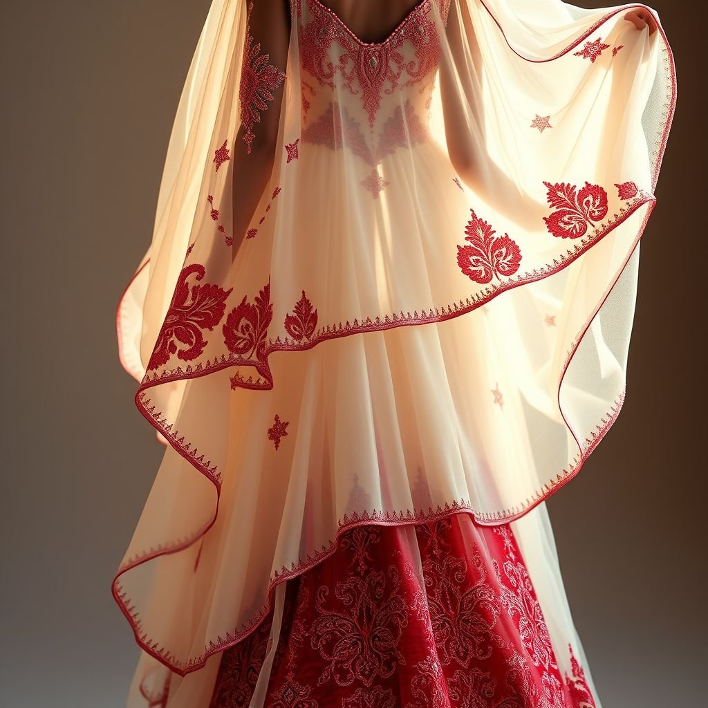 An ethereal gown for wedding having the Somali cultural style plus the Ethiopian with little bit Indian red velvet and also has shady
Design an ethereal gown that embodies a harmonious fusion of Somali and Ethiopian cultural aesthetics, adorned with intricate beadwork and traditional motifs. The flowing silhouette features layers of sheer fabric, highlighted by rich Indian red velvet accents. Delicate shadowy overlays create an enchanting aura, perfect for a dreamy wedding celebration.