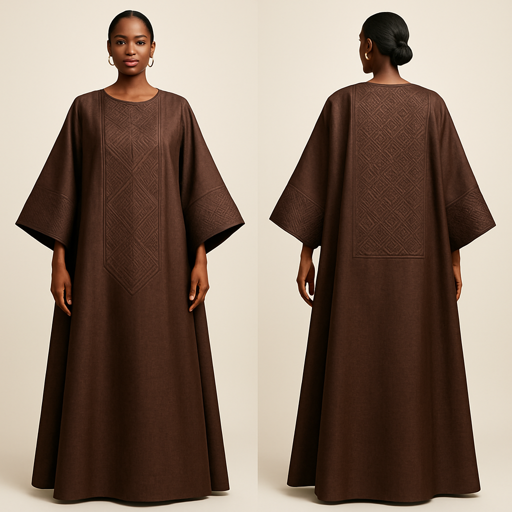 Create a shadda boubou for women that's the first of its kind, unique, classy, and sophisticated in design.
Create a shadda boubou for women that's the first of its kind, unique, classy, and sophisticated in design., show front and back