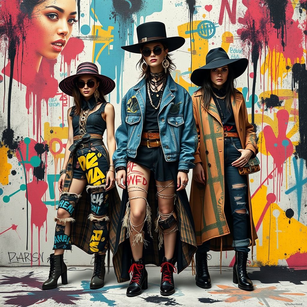 A stoned paparr outfits design
“Design an avant-garde outfit inspired by a ‘stoned paparazzi’ theme, blending chaotic graffiti prints with vibrant, abstract patterns. Incorporate oversized silhouettes, asymmetrical cuts, and unexpected textures like sequins and distressed denim. Accessorize with eccentric hats, bold statement jewelry, and layered, mismatched elements that embody a rebellious, artistic spirit. Capture a daring, high-fashion aesthetic.”