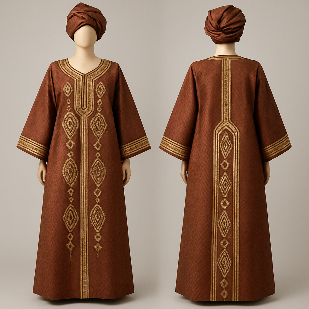 Create a shadda boubou for women that's the first of its kind, unique, classy, and sophisticated in design.
Create a shadda boubou for women that's the first of its kind, unique, classy, and sophisticated in design., show front and back