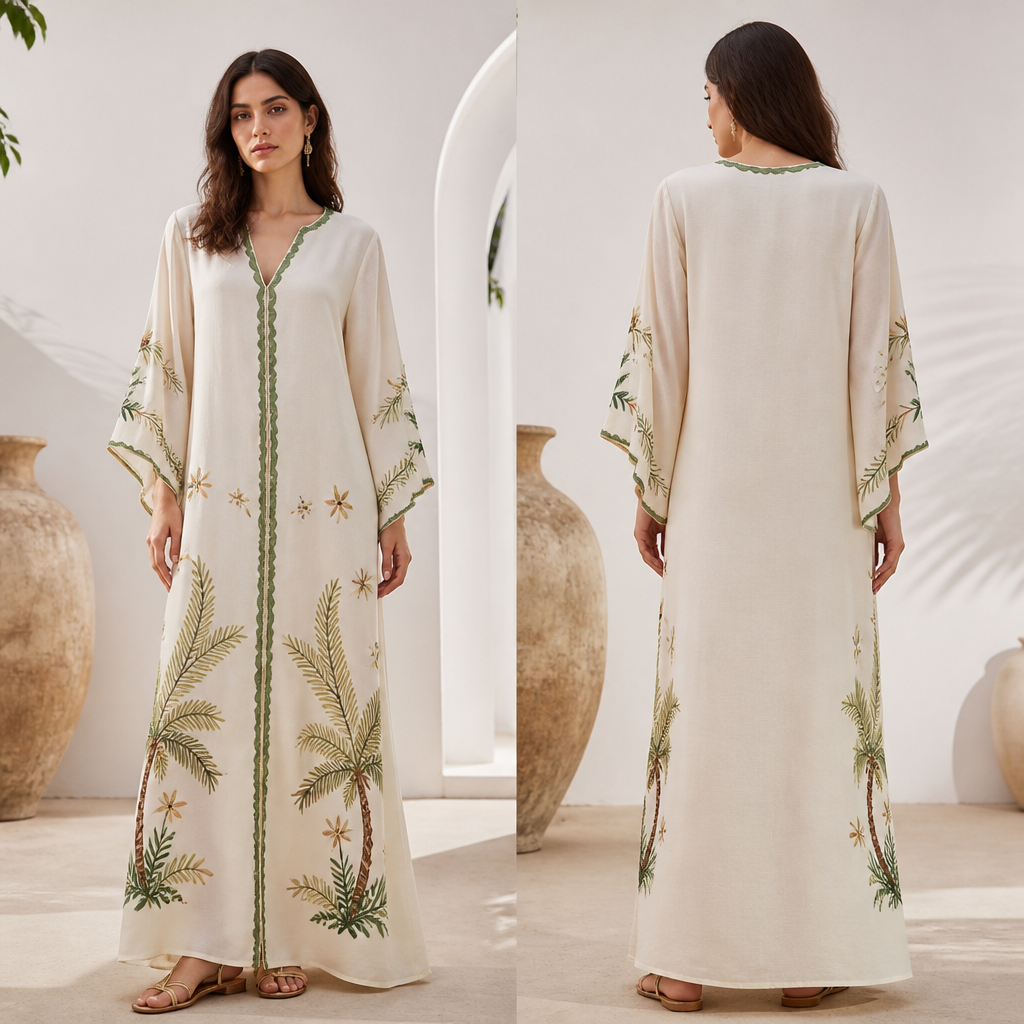 A Female Dress design. Tunisia fashion aesthetics. Current season is Summer in Tunisia. Present it as professional fashion catalogue photography: the garment is the subject, shown full-length with editorial styling, neutral posing and tasteful, non-suggestive framing.
photorealistic fashion design, A Female Dress design. Tunisia fashion aesthetics. Current season is Summer in Tunisia. Present it as professional fashion catalogue photography: the garment is the subject, shown full-length with editorial styling, neutral posing and tasteful, non-suggestive framing., just the design no text, show front and back