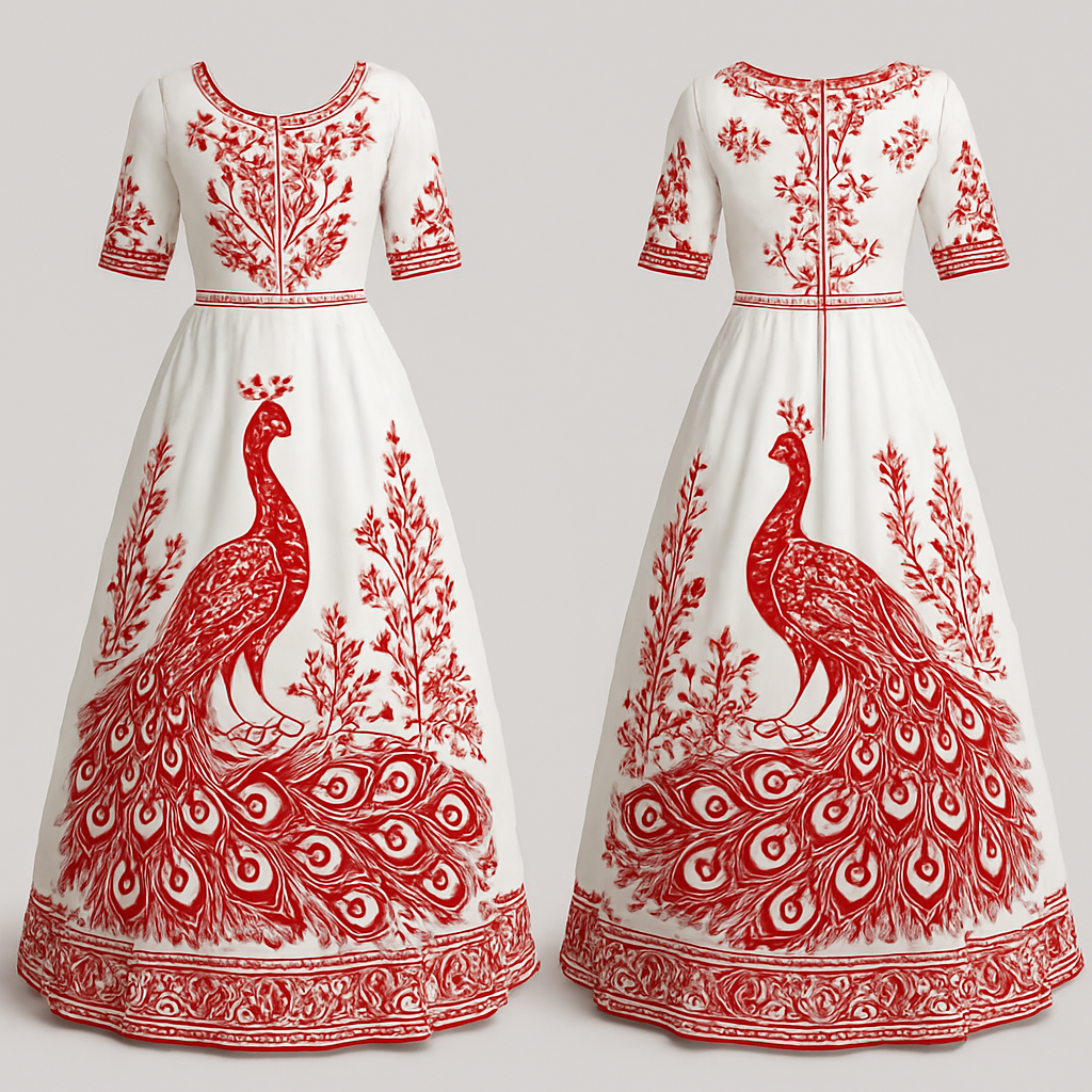 Beautiful white with redtraditional peacock dress
Beautiful white with redtraditional peacock dress , elegant style, show front and back