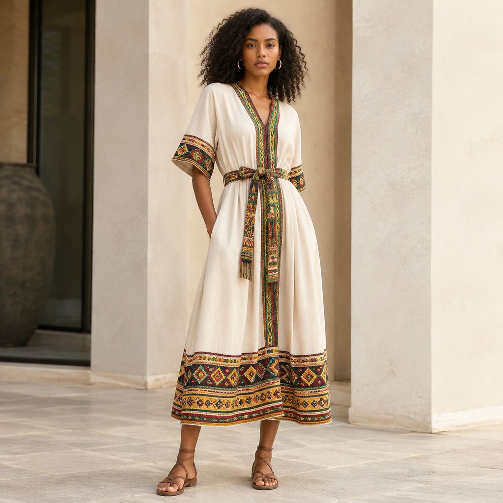 A Female Dress design, suitable for Summer, in Streetwear style. Ethiopia fashion aesthetics. Present it as professional fashion catalogue photography: the garment is the subject, shown full-length with editorial styling, neutral posing and tasteful, non-suggestive framing.
photorealistic fashion design, A Female Dress design, suitable for Summer, in Streetwear style. Ethiopia fashion aesthetics. Present it as professional fashion catalogue photography: the garment is the subject, shown full-length with editorial styling, neutral posing and tasteful, non-suggestive framing., streetwear style, just the design no text