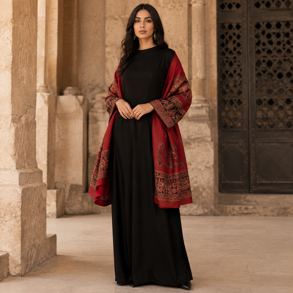 A Female Dress design, suitable for Fall. فستان اسود كت
مع شال احمر مزخرف بكم. Egypt fashion aesthetics. Present it as professional fashion catalogue photography: the garment is the subject, shown full-length with editorial styling, neutral posing and tasteful, non-suggestive framing.
photorealistic fashion design, A Female Dress design, suitable for Fall. فستان اسود كت
مع شال احمر مزخرف بكم. Egypt fashion aesthetics. Present it as professional fashion catalogue photography: the garment is the subject, shown full-length with editorial styling, neutral posing and tasteful, non-suggestive framing., just the design no text
