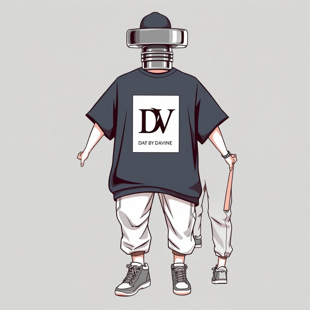 A perfume bottle with the name “Da’Vine” on it. With DV on it.
Create a casual streetwear collection inspired by the perfume bottle "Da’Vine." Envision relaxed, oversized tees featuring a graphic print of the elegantly etched DV logo, paired with chic joggers in soft, breathable fabrics. Accent the look with playful accessories like versatile hats and sleek sneakers, embodying effortless style and comfort.