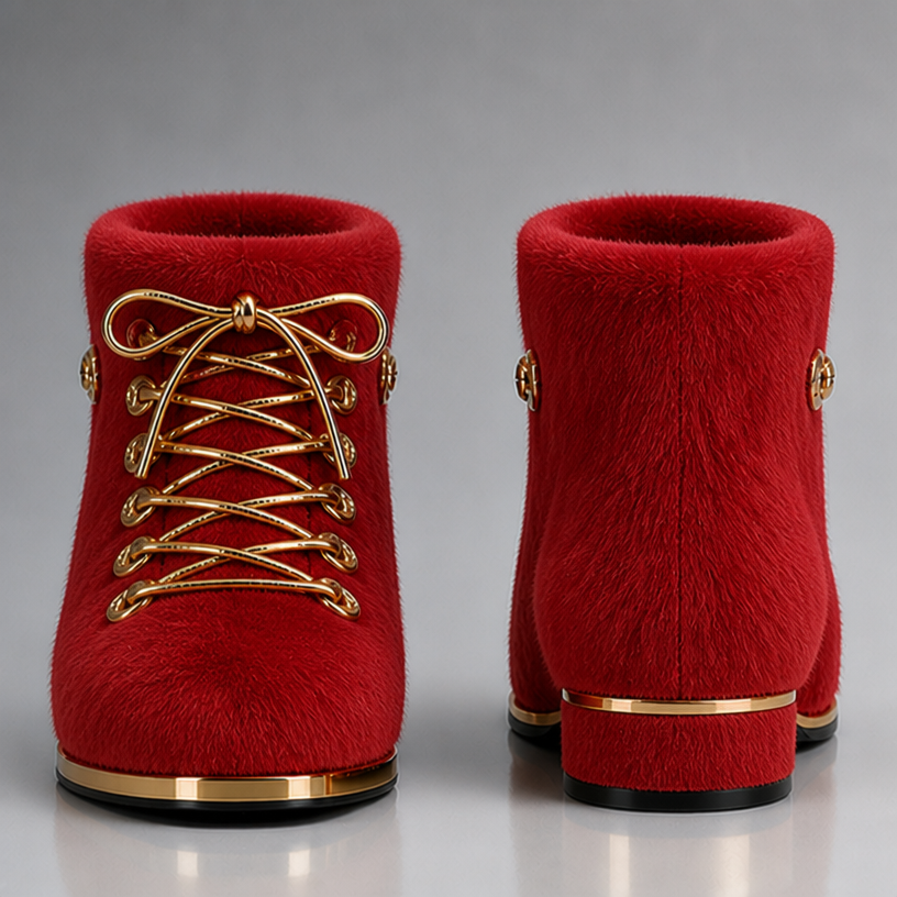 Men’s boot mink fur in red
edit the attached fashion design with these instructions: Men’s boot mink fur in red. keep it photorealistic, just the design no text