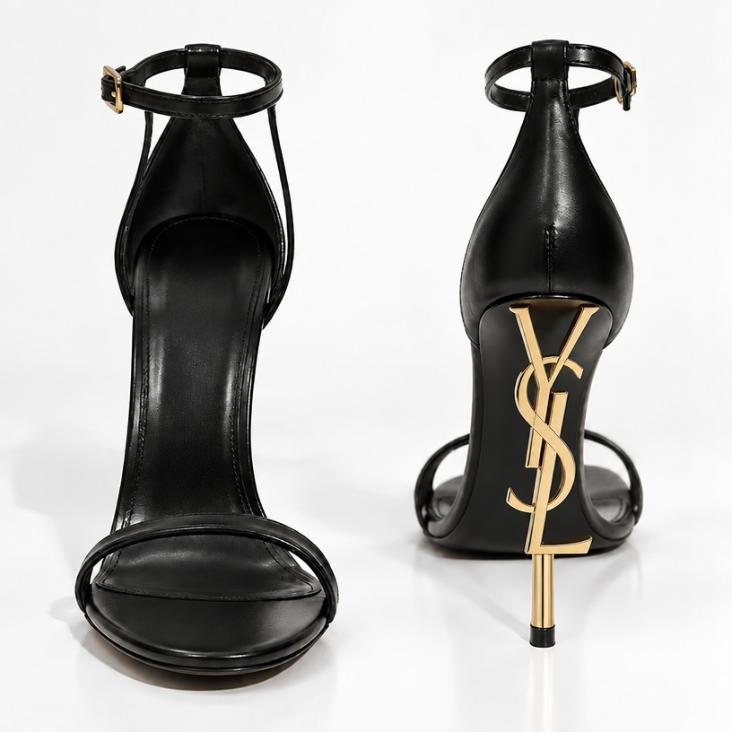 Make heel with letter YSL IN GOLDEN
edit the attached fashion design with these instructions: Make heel with letter YSL IN GOLDEN. keep it photorealistic, just the design no text