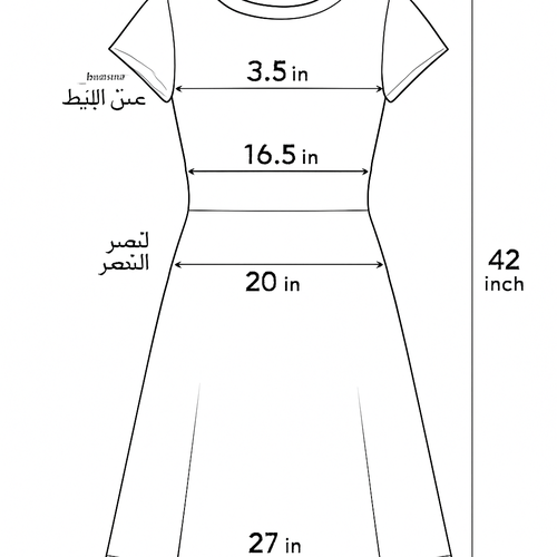 لكتف
13.5 إنش

عمق الإبط
7 إنش

الصدر
16.5 إنش

الخصر
20 إنش 

الطول
42 إنش

عرض الأسفل
27 إنش