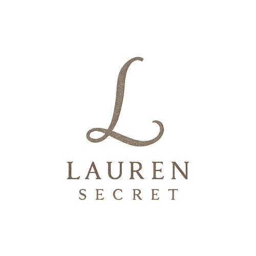 Monogram logo for luxury women’s activewear brand Lauren Secret. Elegant single “L” with a subtle rose-inspired curve. Designed for embroidery or print on clothing. Minimalist, sleek, feminine, premium aesthetic. Neutral palette, easy to reproduce on fabric