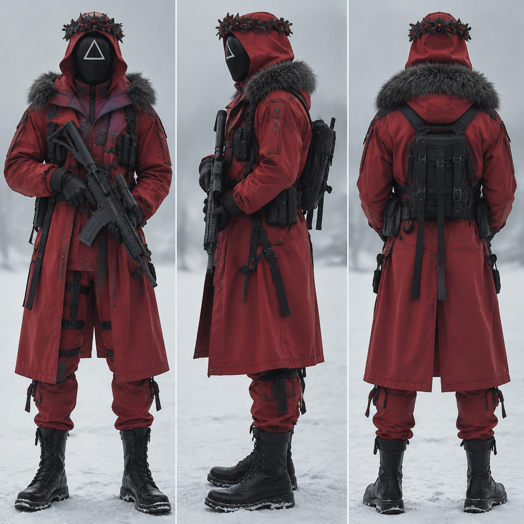 A Male Dress design, suitable for Fall. охранник из игры кальмара треугольник🔺 голове венок в руках автомат мода зима ❄⛄ Present it as professional fashion catalogue photography: the garment is the subject, shown full-length with editorial styling, neutral posing and tasteful, non-suggestive framing.
photorealistic fashion design, A Male Dress design, suitable for Fall. охранник из игры кальмара треугольник🔺 голове венок в руках автомат мода зима ❄⛄ Present it as professional fashion catalogue photography: the garment is the subject, shown full-length with editorial styling, neutral posing and tasteful, non-suggestive framing., just the design no text