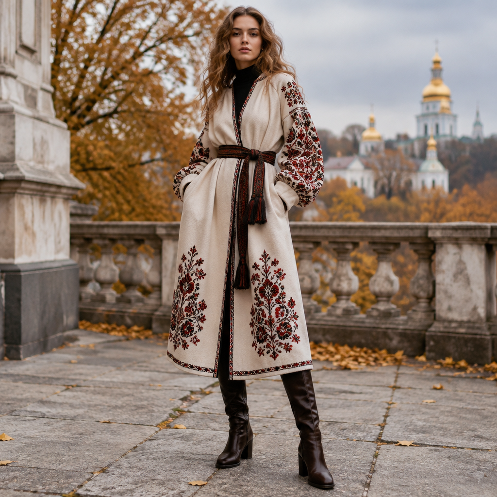 A Female fashion design. Ukraine fashion aesthetics. Current season is Autumn in Ukraine. Present it as professional fashion catalogue photography: the garment is the subject, shown full-length with editorial styling, neutral posing and tasteful, non-suggestive framing.
photorealistic fashion design, A Female fashion design. Ukraine fashion aesthetics. Current season is Autumn in Ukraine. Present it as professional fashion catalogue photography: the garment is the subject, shown full-length with editorial styling, neutral posing and tasteful, non-suggestive framing., just the design no text