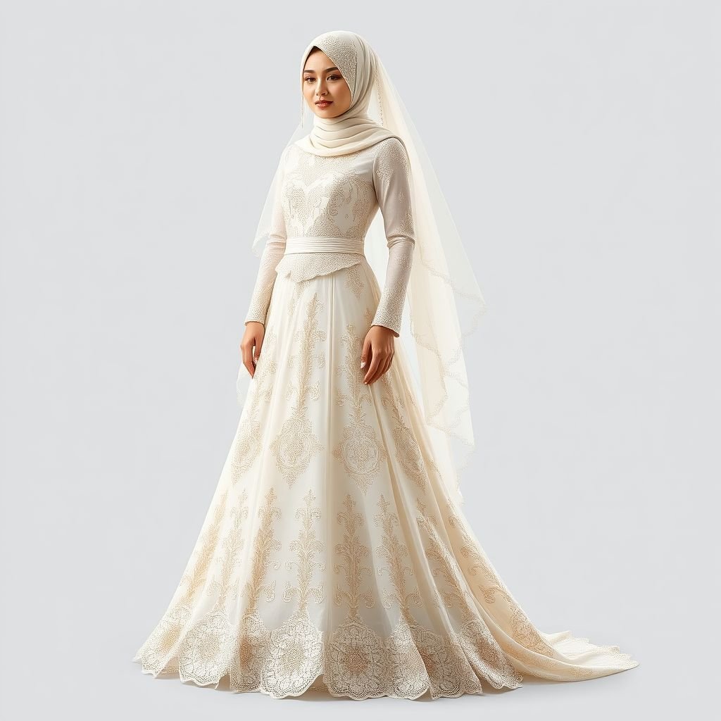 I want an elegant and modest bridal dresses they should also be unique and also put hijab and veils
Design an exquisite traditional bridal gown featuring intricate embroidery and rich lace, blending elegance with modesty. Incorporate a flowing silhouette, long sleeves, and an enchanting skirt that cascades gracefully to the floor. Adorn the look with a beautifully draped hijab and a delicate veil, creating a harmonious balance of cultural elegance and uniqueness.