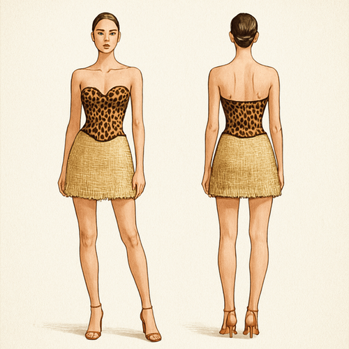 Raphia skirt
Leopard corset
Can you make the skirt shorter 

