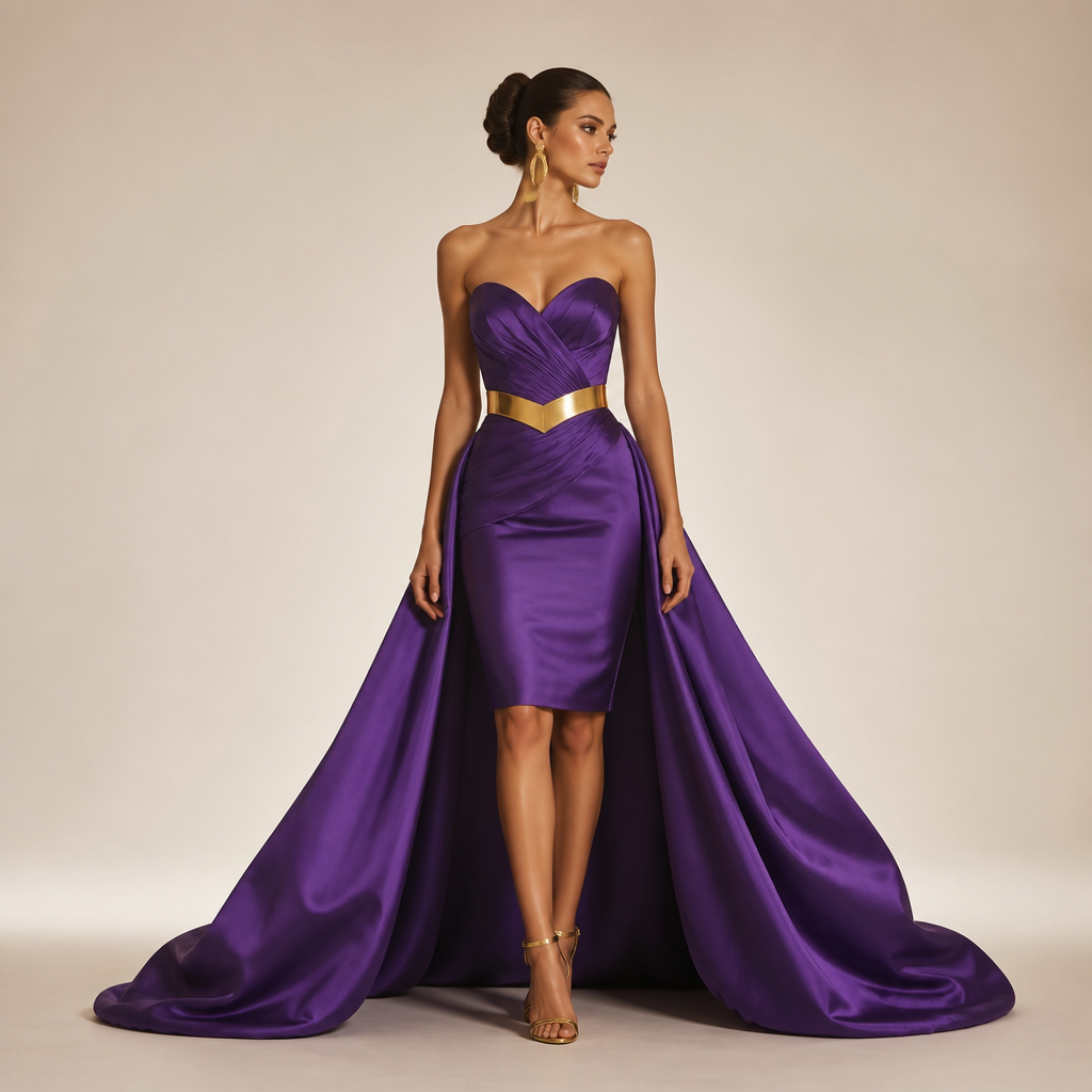 photorealistic fashion design, photorealistic fashion design, A Dress design. vestido dubinho roxo com uma calda com um cinto em v em dourado. Brazil fashion aesthetics., just the design no text. Refinement: o dubinho pegando no joelho e a calda um pouco mais balão , just the design no text. Refinement: o vestido no joelho
photorealistic fashion design, photorealistic fashion design, photorealistic fashion design, A Dress design. vestido dubinho roxo com uma calda com um cinto em v em dourado. Brazil fashion aesthetics., just the design no text. Refinement: o dubinho pegando no joelho e a calda um pouco mais balão , just the design no text. Refinement: o vestido no joelho , just the design no text