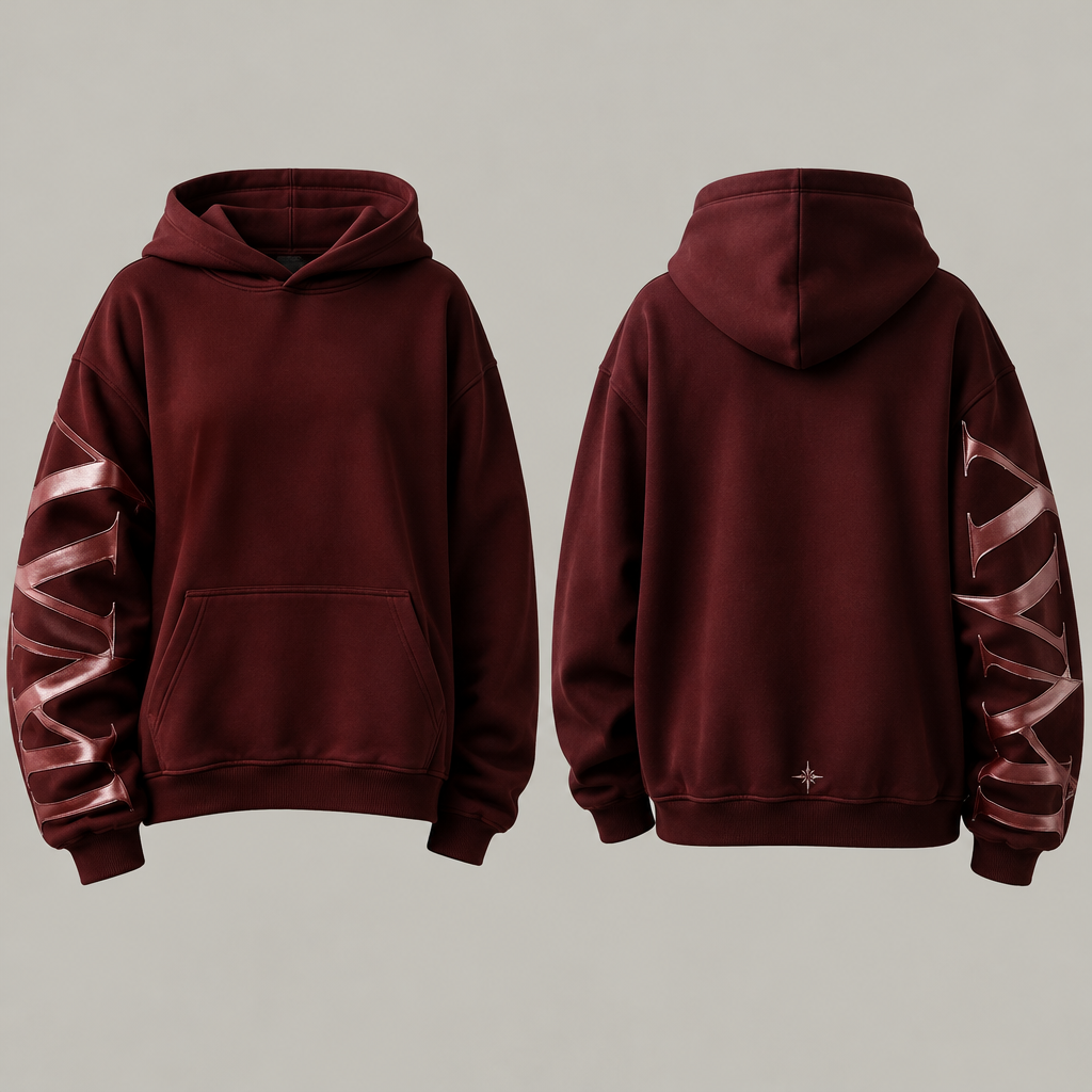 Ook een beetje luxe het moet donker rode trui zijn beetje bordo er moet aymi op staan op een luxe manier en beetje oversized met een hoodie het moet niet midden op de trui maar over de arm heel groot ook over de hele arm en de achterkant moet recht onderaan kleine tekst
photorealistic fashion design, Ook een beetje luxe het moet donker rode trui zijn beetje bordo er moet aymi op staan op een luxe manier en beetje oversized met een hoodie het moet niet midden op de trui maar over de arm heel groot ook over de hele arm en de achterkant moet recht onderaan kleine tekst , streetwear style, just the design no text, show front and back