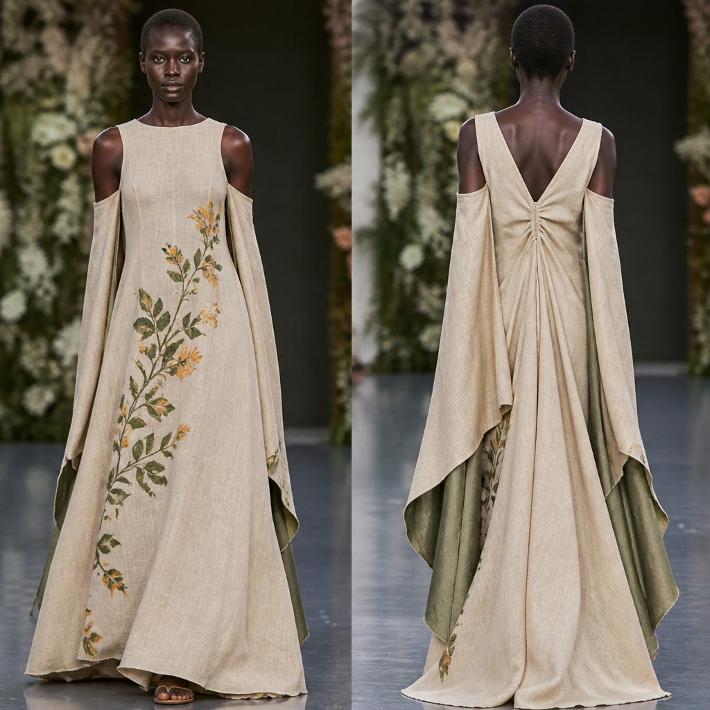 A Dress design, in Runway + Floral + Linen style. Nigeria fashion aesthetics.
photorealistic fashion design, A Dress design, in Runway + Floral + Linen style. Nigeria fashion aesthetics., runway style, just the design no text, show front and back