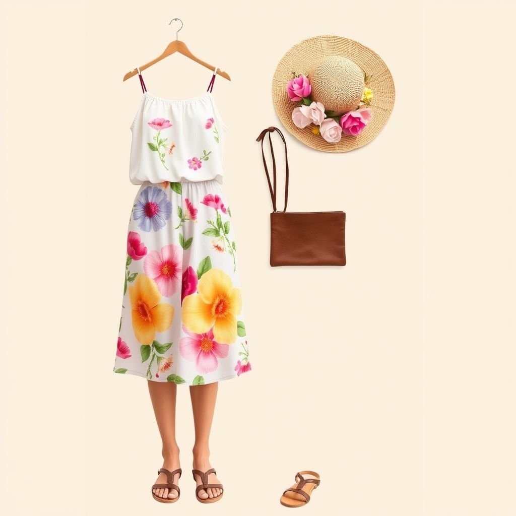 Make a outfit which i could wear in summer just like shorts and tank tops in which looks rich and cute
Design a vibrant summer outfit featuring high-waisted, flowy floral shorts adorned with oversized blooms in pastel hues. Pair it with a delicate, lightweight tank top showcasing intricate embroidery of cascading flowers. Accessorize with a wide-brimmed straw hat decorated with fresh blossoms and strappy sandals, creating a charming, rich, nature-inspired look.