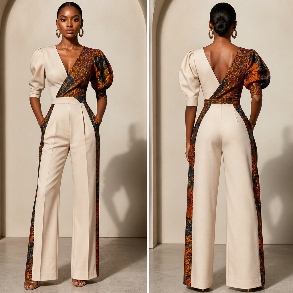 A Female Jumpsuit design. that same design but more elegant and stylish. Ghana fashion aesthetics.
photorealistic fashion design, A Female Jumpsuit design. that same design but more elegant and stylish. Ghana fashion aesthetics., just the design no text, show front and back
