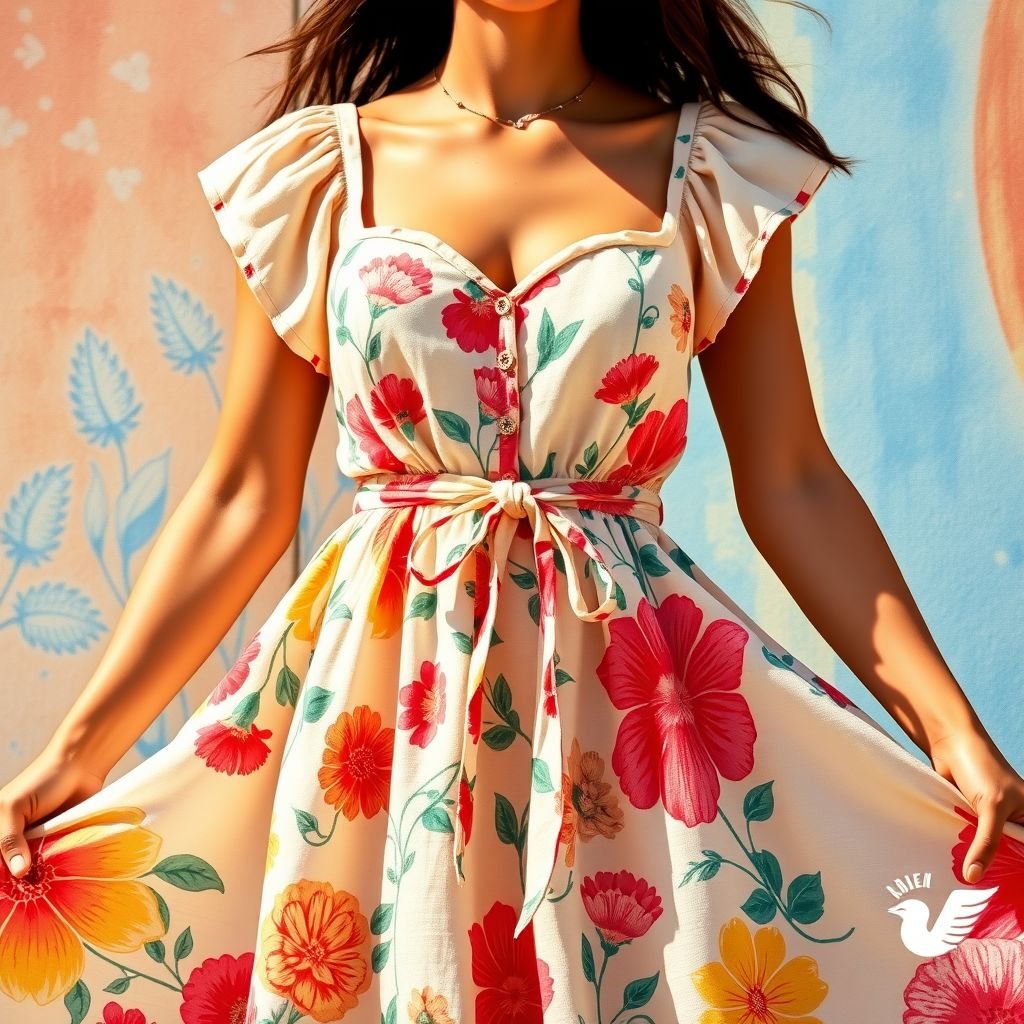 שמלת קצרה של קיץ
Imagine a vibrant summer dress that dances with colors. The silhouette is A-line, featuring a sweetheart neckline and fluttery cap sleeves, adorned with whimsical floral prints. Made from lightweight, breathable linen, it flows effortlessly to mid-thigh. Accentuated with a delicate waist tie, it embodies playful elegance, perfect for sun-soaked days.