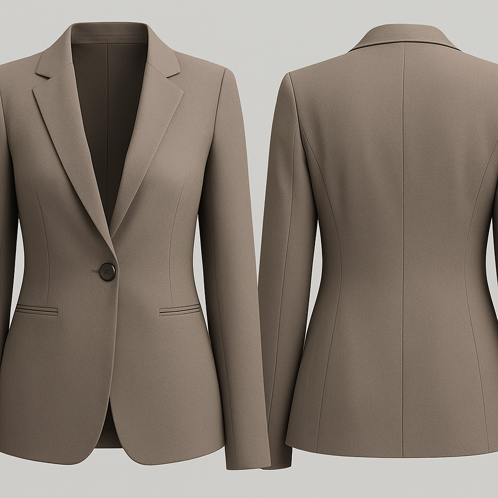 poly-blend performance fabric with light crepe texture”, “half-lined body only sleeve lining”, “no shoulder pad or ultra thin shoulder pad”, “hidden mesh ventilation under arm and at back neck”.  this is women clothing 

poly-blend performance fabric with light crepe texture”, “half-lined body only sleeve lining”, “no shoulder pad or ultra thin shoulder pad”, “hidden mesh ventilation under arm and at back neck”.  this is women clothing , formal style, show front and back