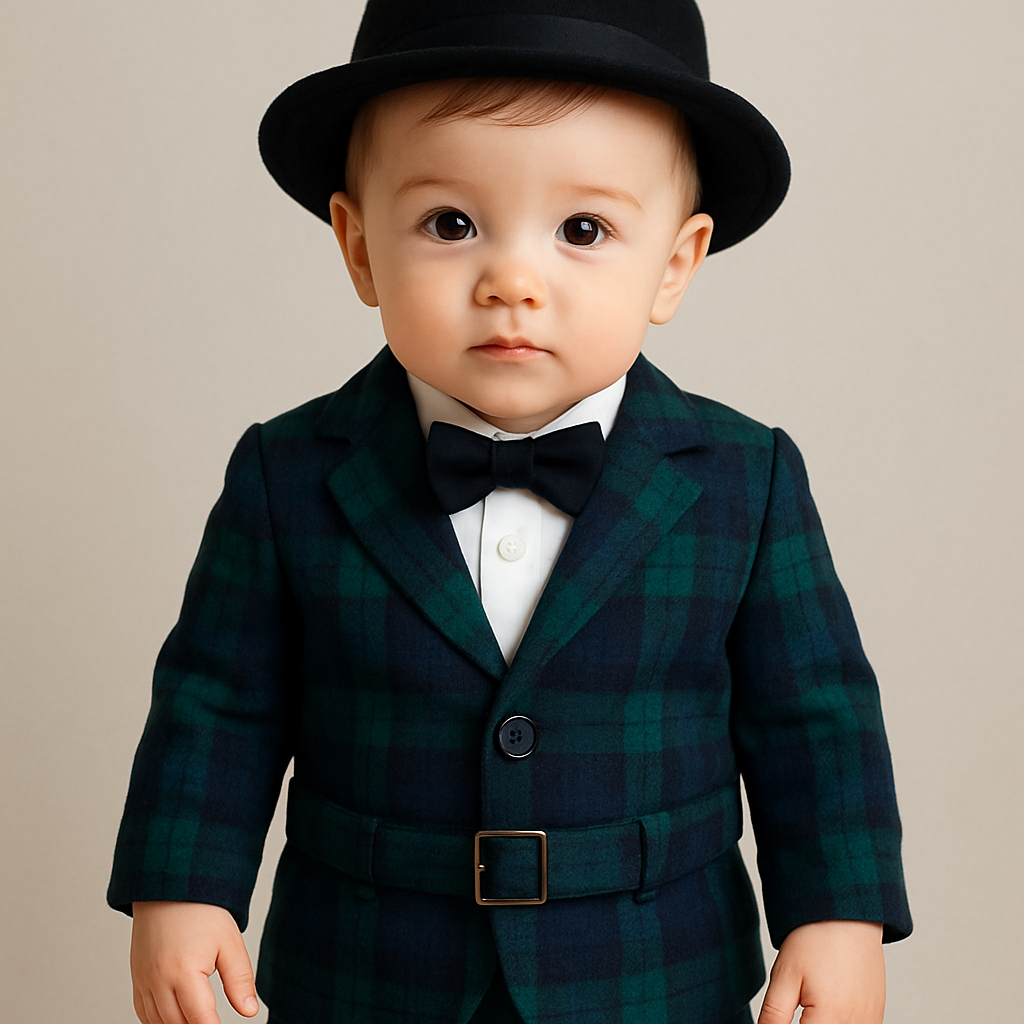 Baby suits of boy one-year-old
チェック模様、緑と紺
黒のハット、スーツと同じチェック模様のベルトを巻いて


Baby suits of boy one-year-old
チェック模様、緑と紺
黒のハット、スーツと同じチェック模様のベルトを巻いて
, formal style