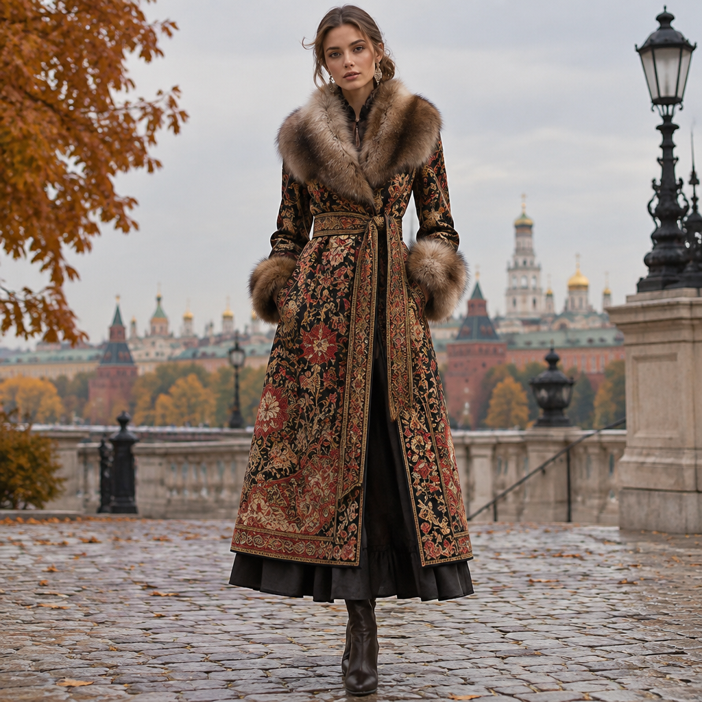 A Female Dress design, suitable for Fall. Consider Russian fashion — fur and layering traditions, bold patterns, mix of European elegance and Slavic folk motifs. Current season is Autumn in Russia. Present it as professional fashion catalogue photography: the garment is the subject, shown full-length with editorial styling, neutral posing and tasteful, non-suggestive framing.
photorealistic fashion design, A Female Dress design, suitable for Fall. Consider Russian fashion — fur and layering traditions, bold patterns, mix of European elegance and Slavic folk motifs. Current season is Autumn in Russia. Present it as professional fashion catalogue photography: the garment is the subject, shown full-length with editorial styling, neutral posing and tasteful, non-suggestive framing., just the design no text