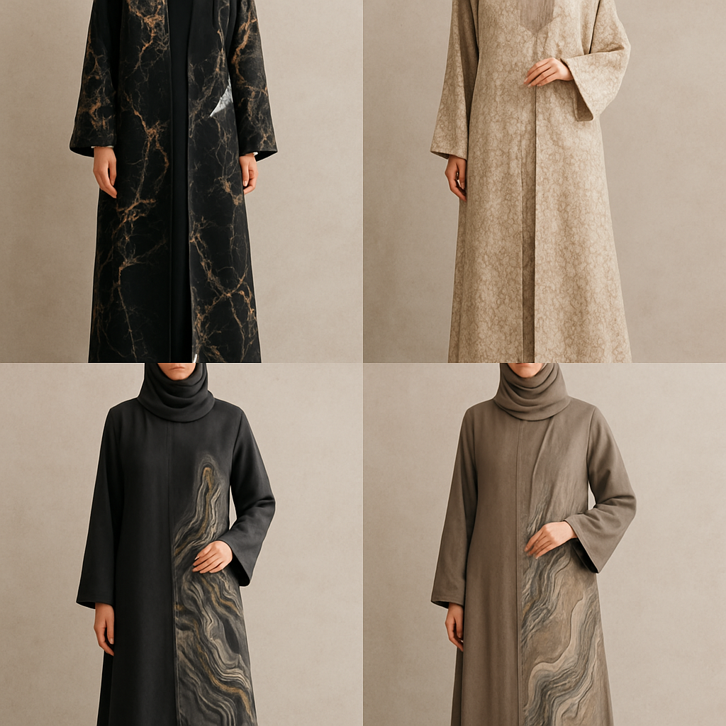 Create a modest two piece abaya, first of its kind, featuring a unique stone design that exudes a classy and sophisticated vibe. I'd like four designs, each showcasing different styles and fabrics. Incorporate high-end, unique chic stone designs to make them truly special. Add little sophisticated stone designs. Make it irresistible!
Create a modest two piece abaya, first of its kind, featuring a unique stone design that exudes a classy and sophisticated vibe. I'd like four designs, each showcasing different styles and fabrics. Incorporate high-end, unique chic stone designs to make them truly special. Add little sophisticated stone designs. Make it irresistible!