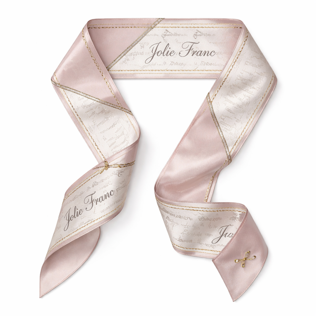 Design a silk scarf thanks 5x 86cm to be wrapped on the handle of a purse.
“Jolie Franc” repeated subtly
Execution
• Hand-drawn serif or script typography
• Micro-text patterns alternating with solid silk
Design a silk scarf thanks 5x 86cm to be wrapped on the handle of a purse.
“Jolie Franc” repeated subtly
Execution
• Hand-drawn serif or script typography
• Micro-text patterns alternating with solid silk, classic style, show front and back