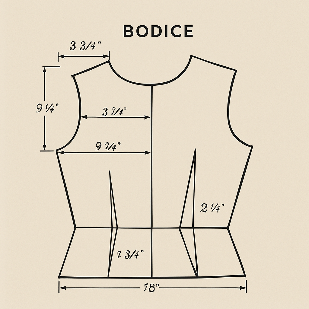 Create a bodice pattern drafting for size 14 with measurements around the draft
Create a bodice pattern drafting for size 14 with measurements around the draft