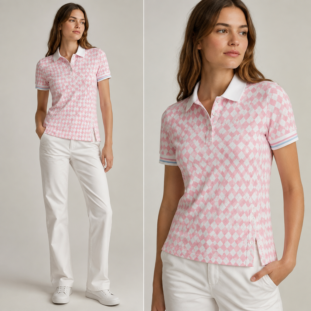 una chomb de mujer con tela piqué de algodón color blanca con escote de chomba que llegue al escote y mangas con terminación de tira rayada de color blanco rosa y celeste. terminación de cadera recta . la quiero una con rombos pequeños de color rosa y blanco. del lado izquierdo abajo una abertura con cuatro botones que lleguen a la cintura.. Argentina fashion aesthetics. Present it as professional fashion catalogue photography: the garment is the subject, shown full-length with editorial styling, neutral posing and tasteful, non-suggestive framing.
photorealistic fashion design, una chomb de mujer con tela piqué de algodón color blanca con escote de chomba que llegue al escote y mangas con terminación de tira rayada de color blanco rosa y celeste. terminación de cadera recta . la quiero una con rombos pequeños de color rosa y blanco. del lado izquierdo abajo una abertura con cuatro botones que lleguen a la cintura.. Argentina fashion aesthetics. Present it as professional fashion catalogue photography: the garment is the subject, shown full-length with editorial styling, neutral posing and tasteful, non-suggestive framing., just the design no text